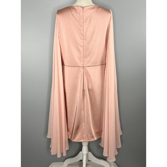 Ieena for Mac Duggal Blush Cape Sleeve V-Neck Fitted Dress 55358 Size 12 - Picture 6 of 13